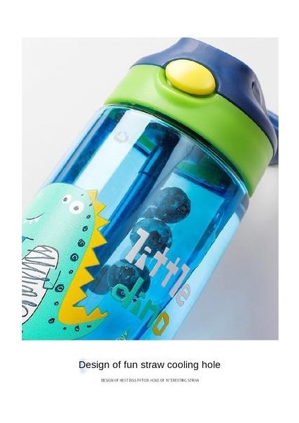 480ML Çocuk Su Kupası Saman ve Karikatür Desenli Desen Anti-Fall Duck-Duck Bullet Kapak Plastik Su Kupası (Yurt Dışından)