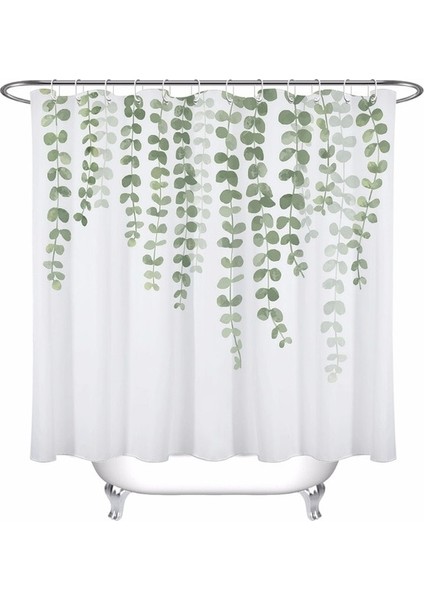 Yeşil Yaprakları Duş Perdesi Bahçe Doğa Banyo Beyaz Su Geçirmez Küf Dirençli Polyester Kumaş Çocuklar Için (100 * 180 Cm) (Yurt Dışından)