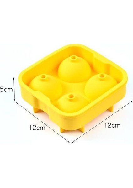 Hanehalkı 4 Izgara Yuvarlak Silikon Küresel Buz Tepsisi Yaratıcı Ice Cream Cube Kalıp Sarı (Yurt Dışından)