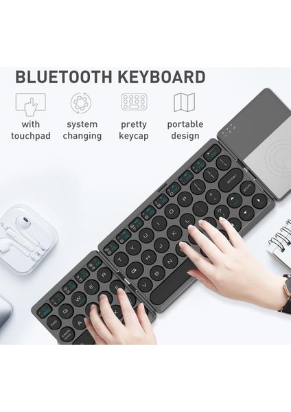 Qwert Katlanabilir Klavye Bluetooth Kablosuz ile Touchpad ile Şarj Edilebilir iPad Tablet Notebook MacBook Ios Android Windows Telefon | Klavyeler (Yurt Dışından)