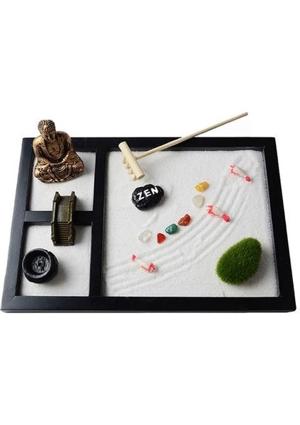 Mini Zen Garden Kum Tepsi Seti 3 Izgaralar Buda Heykelleri Zen Bahçe Seti Kum Köprüsü Ağacı Sandy Beach Mikro Peyzaj El Sanatları | Figürinler ve Amp;minyatürler (Yurt Dışından)