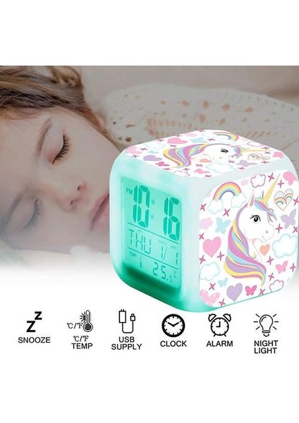 Unicorn Dijital Çalar Saatler, LED Gece Parlayan Küp LCD Saat (Yurt Dışından)
