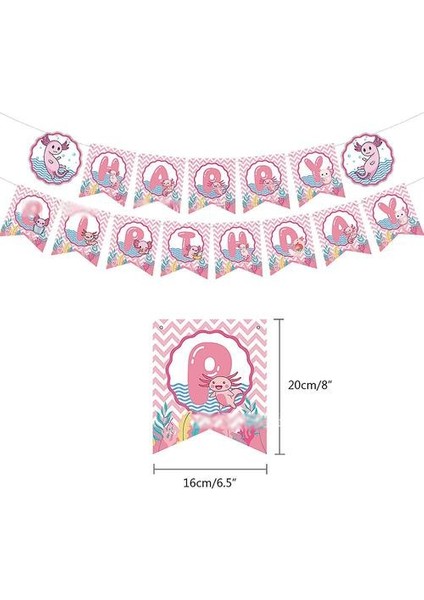 Karikatür Axolotl Temalı Çocuk Kız Doğum Günü Partisi Dekorasyon Malzemeleri Balonlar Banner Kek Toppers Seti (Yurt Dışından)