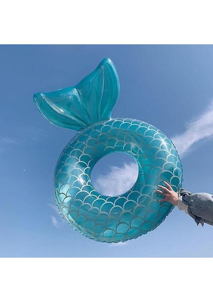 Şişme Şamandıra, Dayanıklı Yuvarlak Saplı Şişme Hava Yatağı Şişme Yüzer Havuz Raft Yüzer Havuz Halkası Yetişkin Boyutu (Göl Mavi Balık Kuyruğu) 1 (Yurt Dışından)