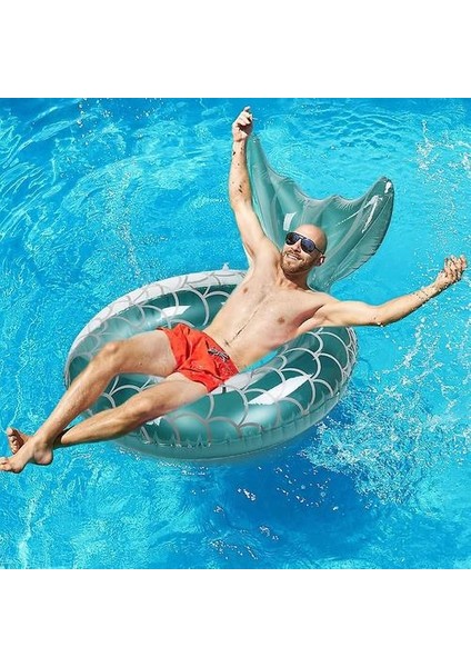Şişme Şamandıra, Dayanıklı Yuvarlak Saplı Şişme Hava Yatağı Şişme Yüzer Havuz Raft Yüzer Havuz Halkası Yetişkin Boyutu (Göl Mavi Balık Kuyruğu) 1 (Yurt Dışından)