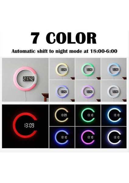 LED Duvar Saati, Yaratıcı Uzaktan Kumanda, Dijital Saat, Içi Boş Ayna, Sıcaklık Alarmı, 7 Renk Değiştirme, Ev Ofis Için Gece Lambası (Yurt Dışından) modelleri