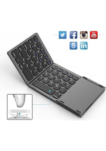 Qwert Mini Katlanır Dokunmatik Fare Klavye Kablosuz Bluetooth Klavye Dizüstü Bilgisayarlar Için Touchpad ile Tablet Pc IPad Android Ios Cep Telefonları | Klavye (Yurt Dışından)