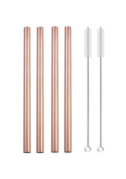 Büyük 12MM Kabarcık Çay Milkshake Saman Kullanımlık Metal Saman 304 Paslanmaz Çelik Içme Payet Set Bar Boba Düz Saman Tüpler (01 Gül Altın 4 Adet) (Yurt Dışından)