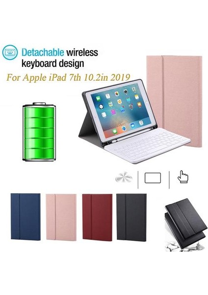 Qwert Apple iPad 10.2in 2019 Ayrılabilir Kablosuz Bluetooth Klavye Tablet Evrensel Bluetooth Klavye Kutusu Günü | Klavye (Mavi) (Yurt Dışından)