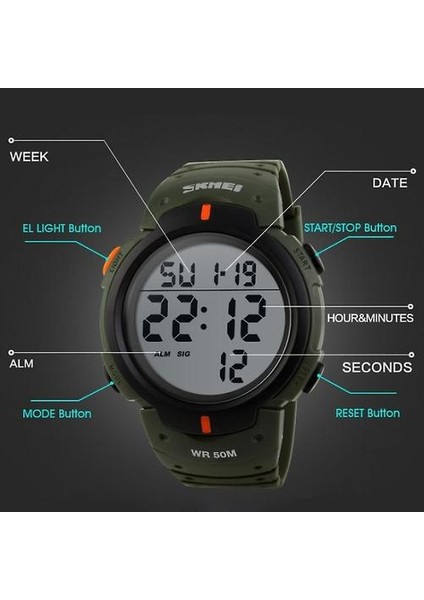 Skmei 1068 Men Waterproof Outdoor Sports Digital Watch Student Fashion Watch (Yurt Dışından)