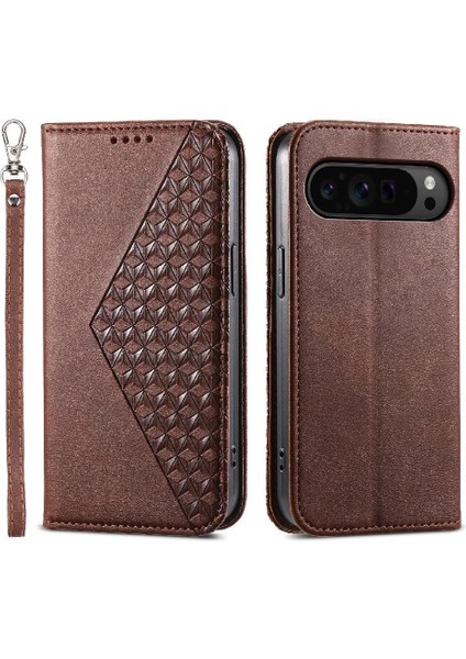 Google Piksel 9 Pro Günlük Kullanım Için Flip Case Standı Cüzdan El Kayışı Eşkenar Dörtgen (Yurt Dışından)