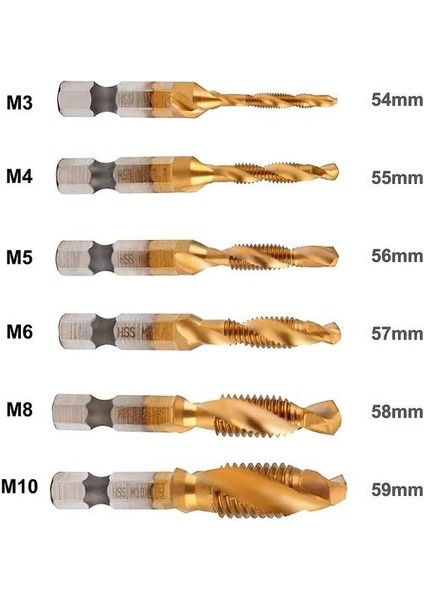 6 Parça Matkap Ucu Altıgen Şaftlı Matkap M3-M10 Dişli Vida Tapası (Yurt Dışından)