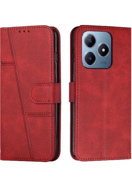 Realme C61 Yan Toka Tam Koruma Kartı Ekleme Pu Için Flip Case (Yurt Dışından)