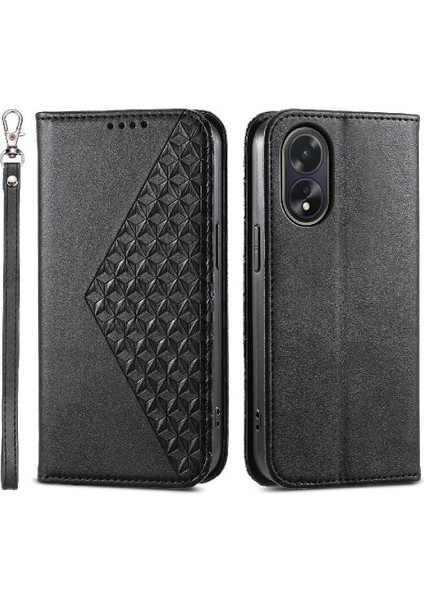 Oppo A38 4g Günlük Kullanım Için Flip Case Cüzdan Eşkenar Dörtgen Şekli Standı El Kayışı (Yurt Dışından)