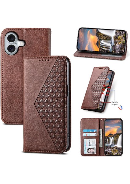 IPhone 16 Için Flip Case Artı Günlük Kullanım Cüzdan El Kayışı Eşkenar Dörtgen Şekli (Yurt Dışından)