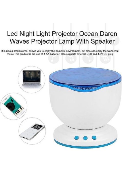 LED Night Light Projector Ocean Daren Waves Projector Lamp With Speaker (Yurt Dışından)