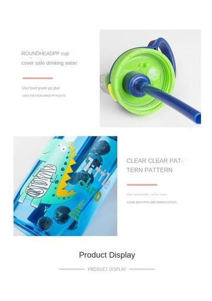 480ML Çocuk Su Kupası Saman ve Karikatür Desenli Desen Anti-Fall Duck-Duck Bullet Kapak Plastik Su Kupası (Yurt Dışından) modelleri