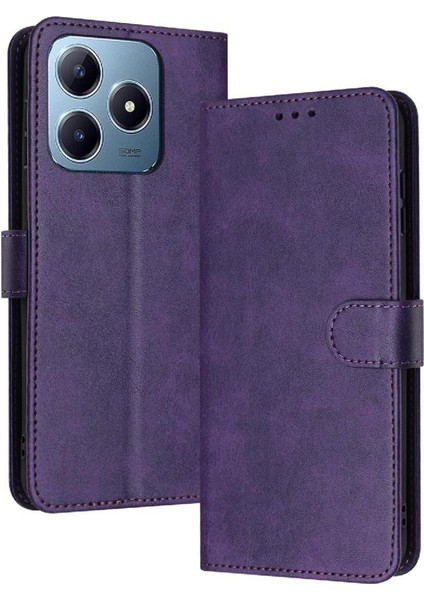 Kart Yuvası Saf Renk Kickstand ile Realme C61 Pu Deri Için Flip Case (Yurt Dışından)