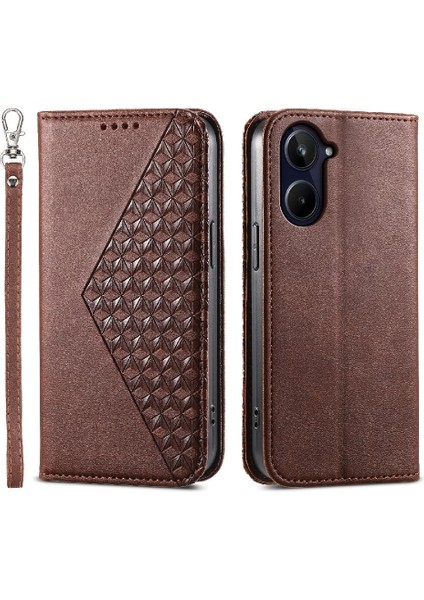 Realme 10 Pro 5g Cüzdan Günlük Kullanım Için Flip Case El Kayışı Eşkenar Dörtgen Şekli (Yurt Dışından)
