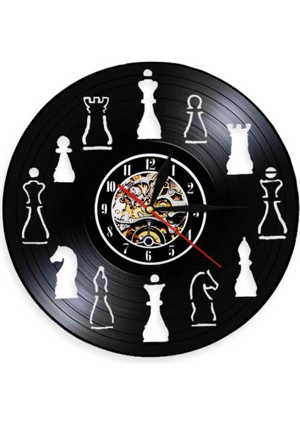 Satranç Vinil Albümü Re Amaçlı Kayıt Saati Dairesel Düzeni Gitme Sessiz Duvar Saati Asılı Ev Dekor Chess Fanatik | Işıklı Duvar Saati | Duvar Clockclock Duvar (Yurt Dışından)