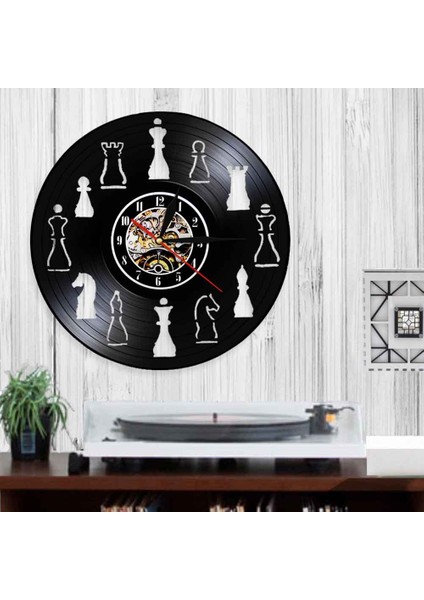 Satranç Vinil Albümü Re Amaçlı Kayıt Saati Dairesel Düzeni Gitme Sessiz Duvar Saati Asılı Ev Dekor Chess Fanatik | Işıklı Duvar Saati | Duvar Clockclock Duvar (Yurt Dışından)