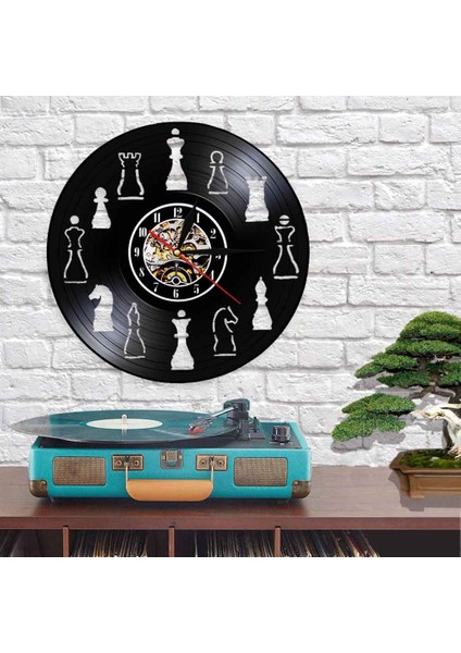 Satranç Vinil Albümü Re Amaçlı Kayıt Saati Dairesel Düzeni Gitme Sessiz Duvar Saati Asılı Ev Dekor Chess Fanatik | Işıklı Duvar Saati | Duvar Clockclock Duvar (Yurt Dışından)