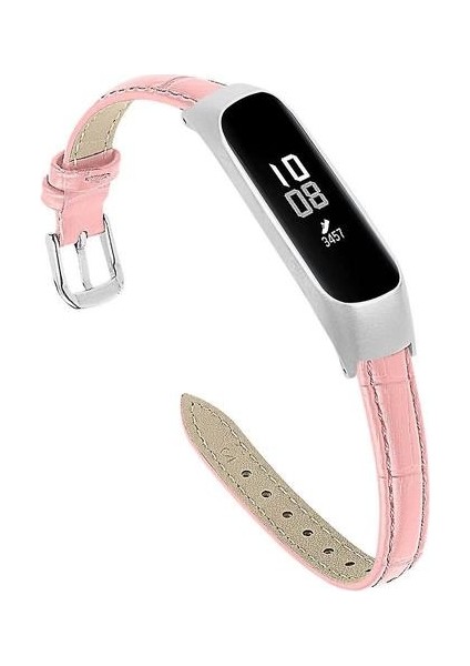 Samsung Galaxy Fit-E / SM-R375 Için Pembe Çerçeveli Pu Timsah Saat Bandı Kayışı (Yurt Dışından)