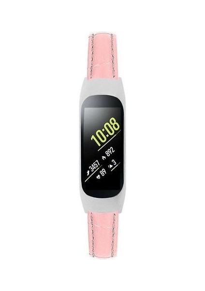Samsung Galaxy Fit-E / SM-R375 Için Pembe Çerçeveli Pu Timsah Saat Bandı Kayışı (Yurt Dışından)