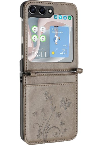 YH Market Samsung Galaxy Z Flip6 Manyetik Kapatma Bilek Kayışı Pu Kart Için Flip Case (Yurt Dışından)