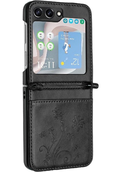 YH Market Samsung Galaxy Z Flip6 Manyetik Kapatma Bilek Kayışı Pu Kart Için Flip Case (Yurt Dışından)