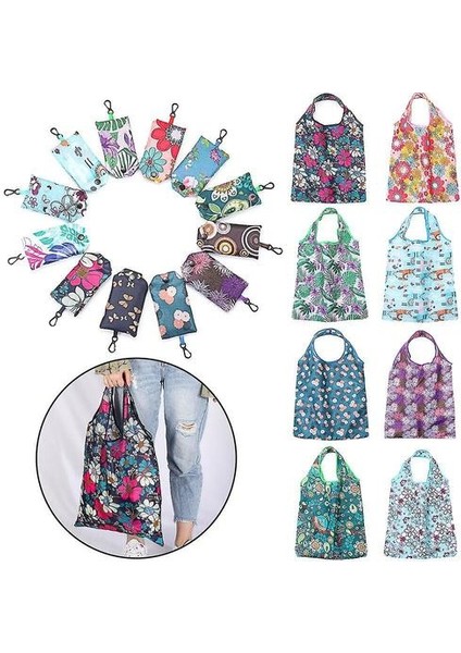(12)1 Adet Katlanabilir Alışveriş Çantaları Polyester Geri Dönüştürülebilir Alışveriş Çantası Çevre Dostu Ev Ağır Hizmet Tipi Yıkanabilir Yeniden Kullanılabilir Saklama Çantası (Yurt Dışından)