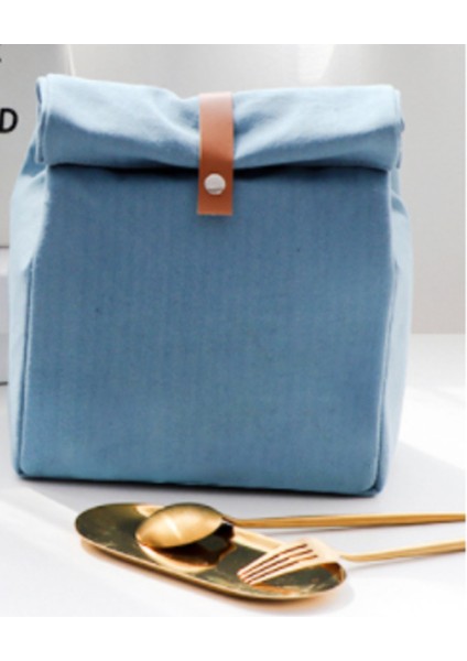 Tuval Öğle Yemeği Çanta Kadın Taşınabilir Fonksiyonel Şerit Yalıtımlı Termal Gıda Piknik Çocuklar Soğutucu Kutusu (Mavi) (Yurt Dışından) modelleri