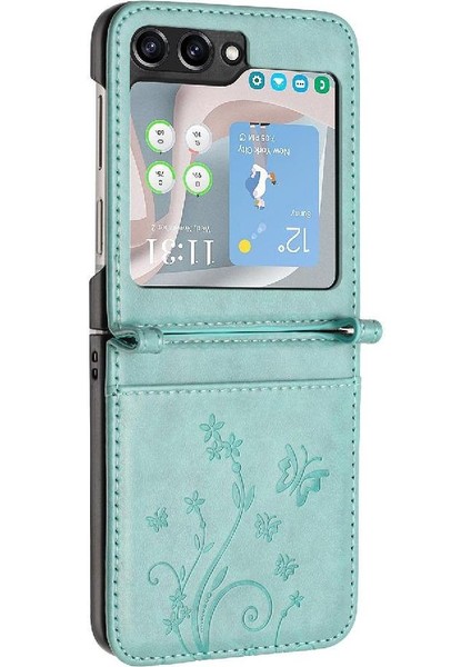 YH Market Samsung Galaxy Z Flip6 Manyetik Kapatma Bilek Kayışı Pu Kart Için Flip Case (Yurt Dışından)