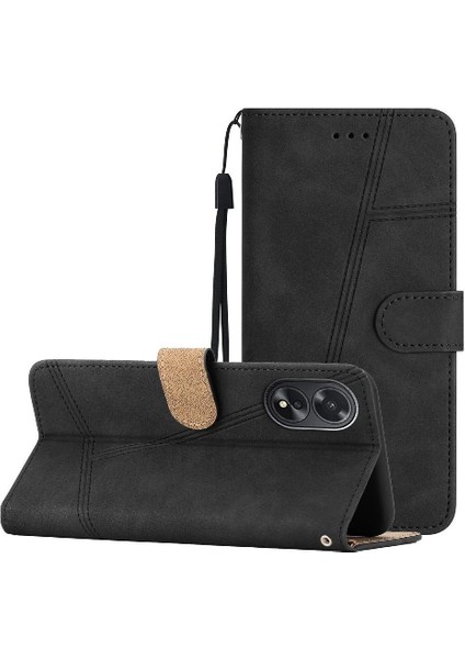 Oppo A78 5g Için Flip Case Cüzdan Pu Deri Bilek Kayışı Flip Folio Tam (Yurt Dışından)