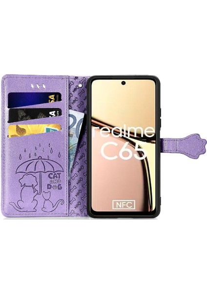 Realme C65 Için Flip Case Kısa Kayış Kapak Kapak Karikatür Hayvanlar Deri (Yurt Dışından)