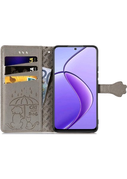 Realme 12 Için Flip Case Deri Kılıf Karikatür Hayvanlar Kısa Kayış Flip (Yurt Dışından)