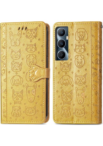 Realme C65 Için Flip Case Kısa Kayış Kapak Kapak Karikatür Hayvanlar Deri (Yurt Dışından) fırsatları