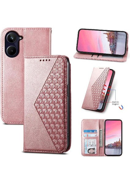 Realme 10 Pro 5g Cüzdan Günlük Kullanım Için Flip Case El Kayışı Eşkenar Dörtgen Şekli (Yurt Dışından)