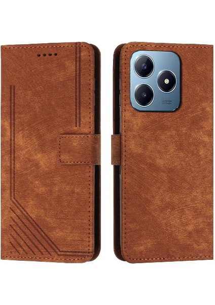 Realme C61 Kickstand Pu Deri Cüzdan Kart Ekleme Için Flip Case (Yurt Dışından)
