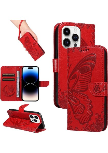 Kredi Kartı Yuvası ile IPhone 14 Pro Max Yüksek Kalite Deri Için Flip Case (Yurt Dışından)