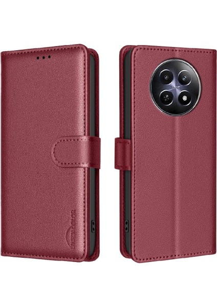 Realme 12 5g Cüzdan Manyetik Pu Deri Rfıd Engelleme Kartı Için Flip Case (Yurt Dışından)