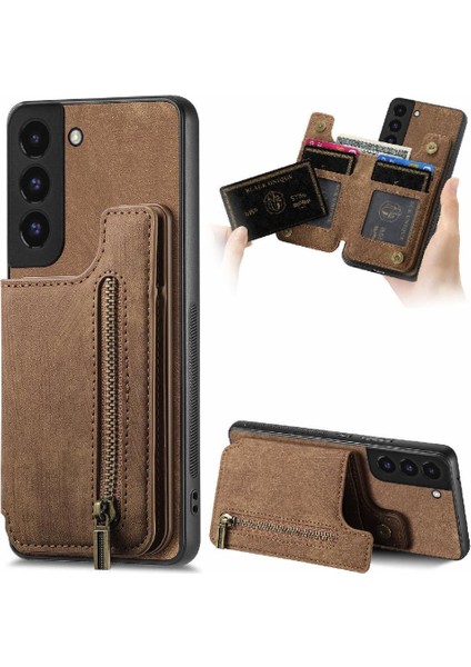 Samsung Galaxy S22 Artı Vintage Fermuar Cüzdan Katlanabilir Arka Kapak (Yurt Dışından)