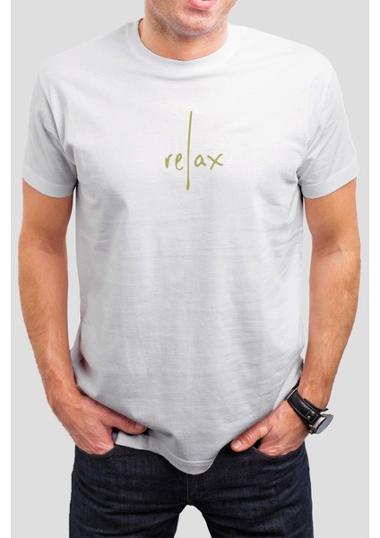 Relax Tipografik Yazı Baskılı Unisex Tişört C764