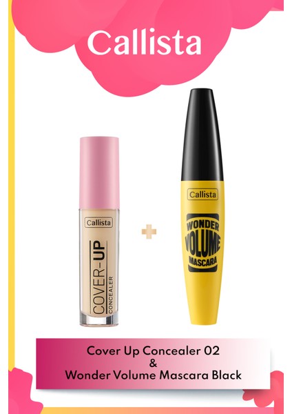 Callista Cover Up Concealer Göz Altı Kapatıcısı 02 Açık & Wonder Volume Maskara Siyah Makyaj Seti