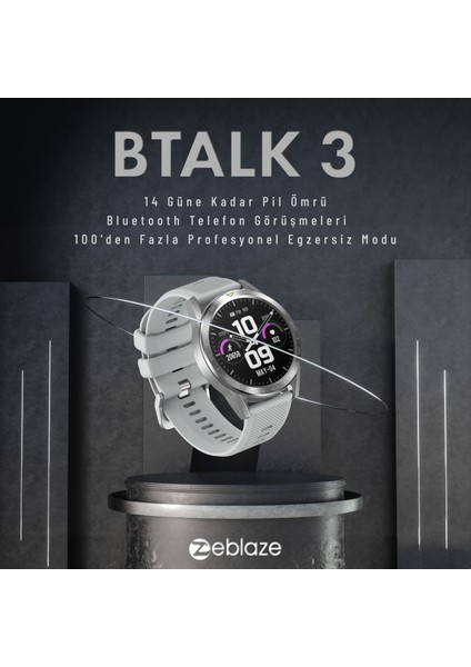 Zeblaze Btalk 3 Starlight Silver Akıllı Saat -  Yıldız Işığı Gümüşü, 100'den Fazla Egzersiz Modu, Bluetooth Telefon Aramaları, Çevrimdışı Sesli Asistan