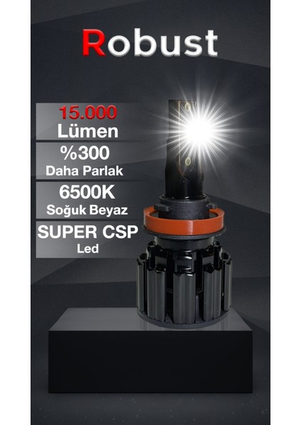 LED Xenon H11 S8 15000 Lümen 50 Watt Csp 12V-24V Uyumlu Kısa Tıp