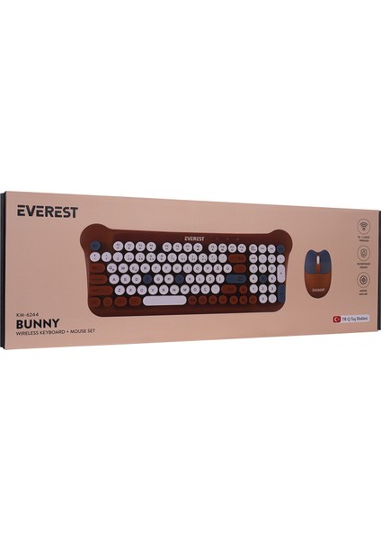 KM-6244 BUNNY Renkli Tuşlu Kahverengi 2.4 ghz + BT Kablosuz Q Multimedia Klavye + Mouse Set