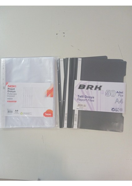 Punched Pocket 4830 100 Adet Poşet Dosya-50 Adet Brk Kaliteli Telli Dosya Siyah