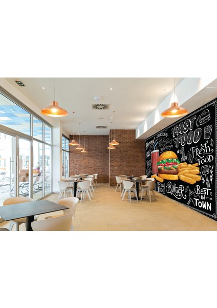 Hamburger Temalı Tek Parça Duvar Kağıdı
