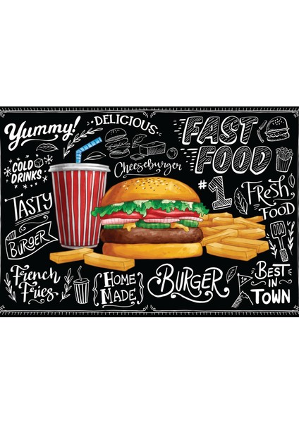 Hamburger Temalı Tek Parça Duvar Kağıdı